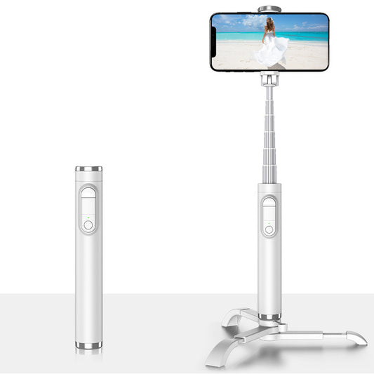 M11 Folding Selfie Stick Aluminum Alloy Tripod Handheld Extendable Monopod with Bluetooth Remote for Vlogging Live Broadcasting - White