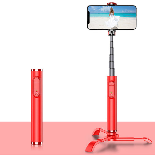 M11 Folding Selfie Stick Aluminum Alloy Tripod Handheld Extendable Monopod with Bluetooth Remote for Vlogging Live Broadcasting - Red