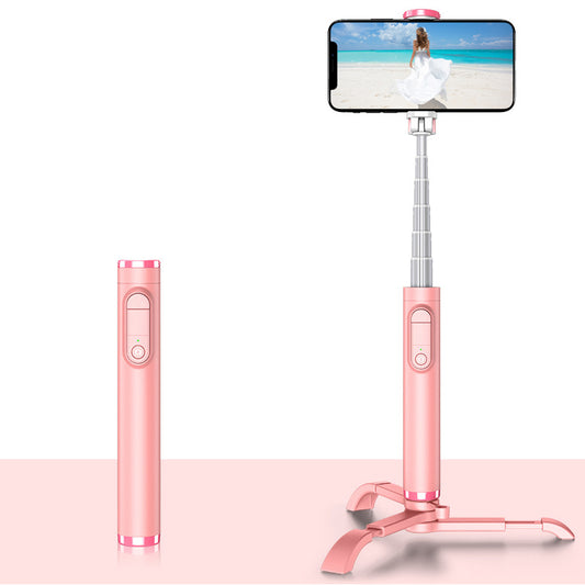 M11 Folding Selfie Stick Aluminum Alloy Tripod Handheld Extendable Monopod with Bluetooth Remote for Vlogging Live Broadcasting - Rose Gold