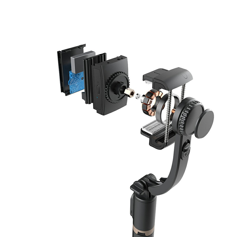 Q08 450mAh Anti-Shake 360-Degree Gimbal Tripod Bluetooth Selfie Stick Aluminum Alloy Pole - Black