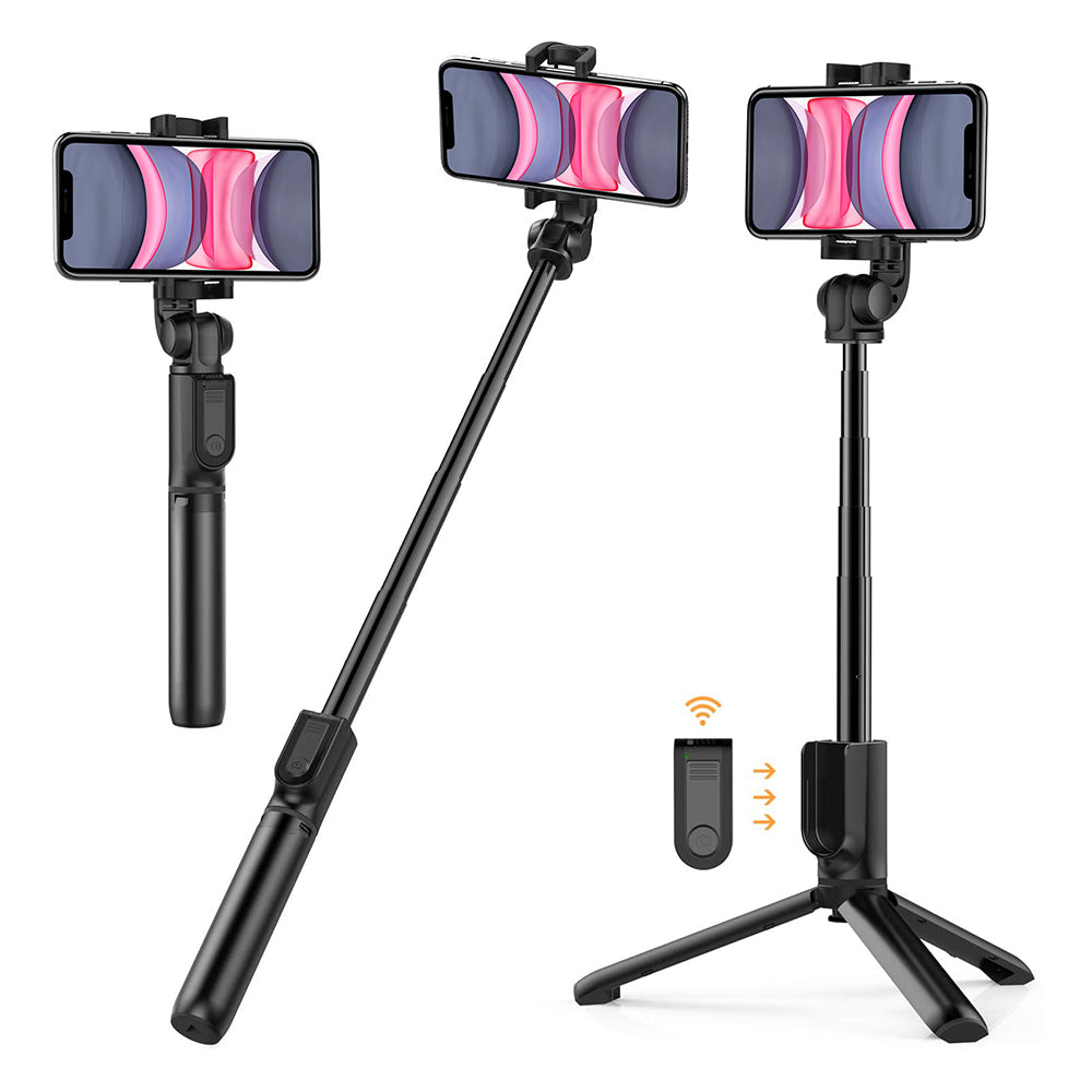 WONEW BR21 Anti-shake Tripod Bluetooth Selfie Stick - Black