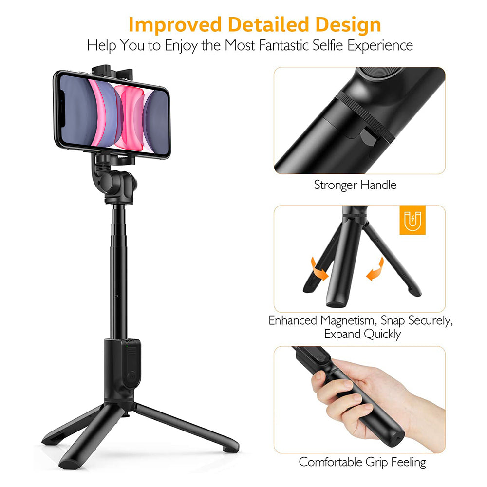 WONEW BR21 Anti-shake Tripod Bluetooth Selfie Stick - Black