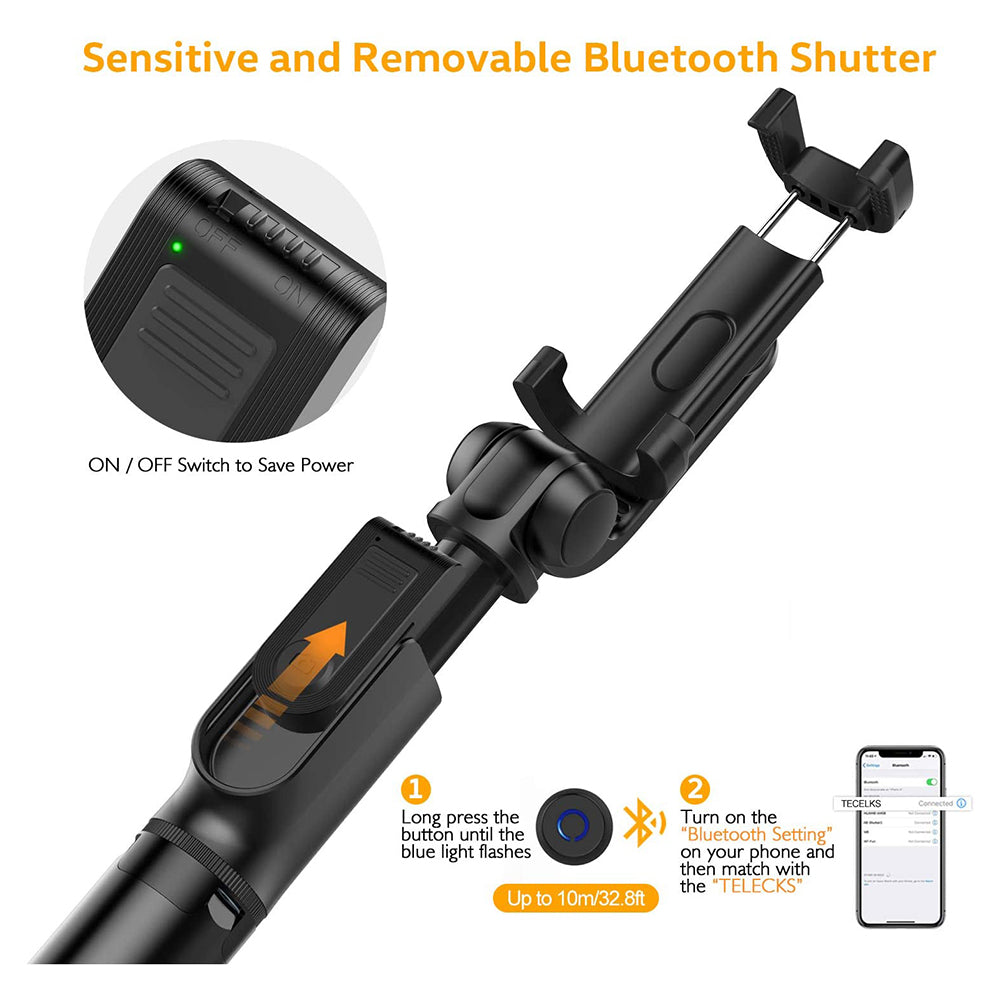 WONEW BR21 Anti-shake Tripod Bluetooth Selfie Stick - Black
