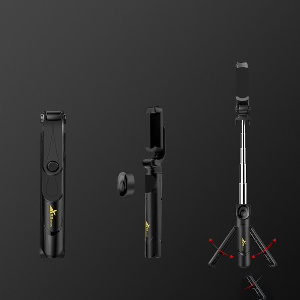 XT09 Bluetooth Remote Control 360 Degree Rotation Extendable Selfie Stick Tripod - Black