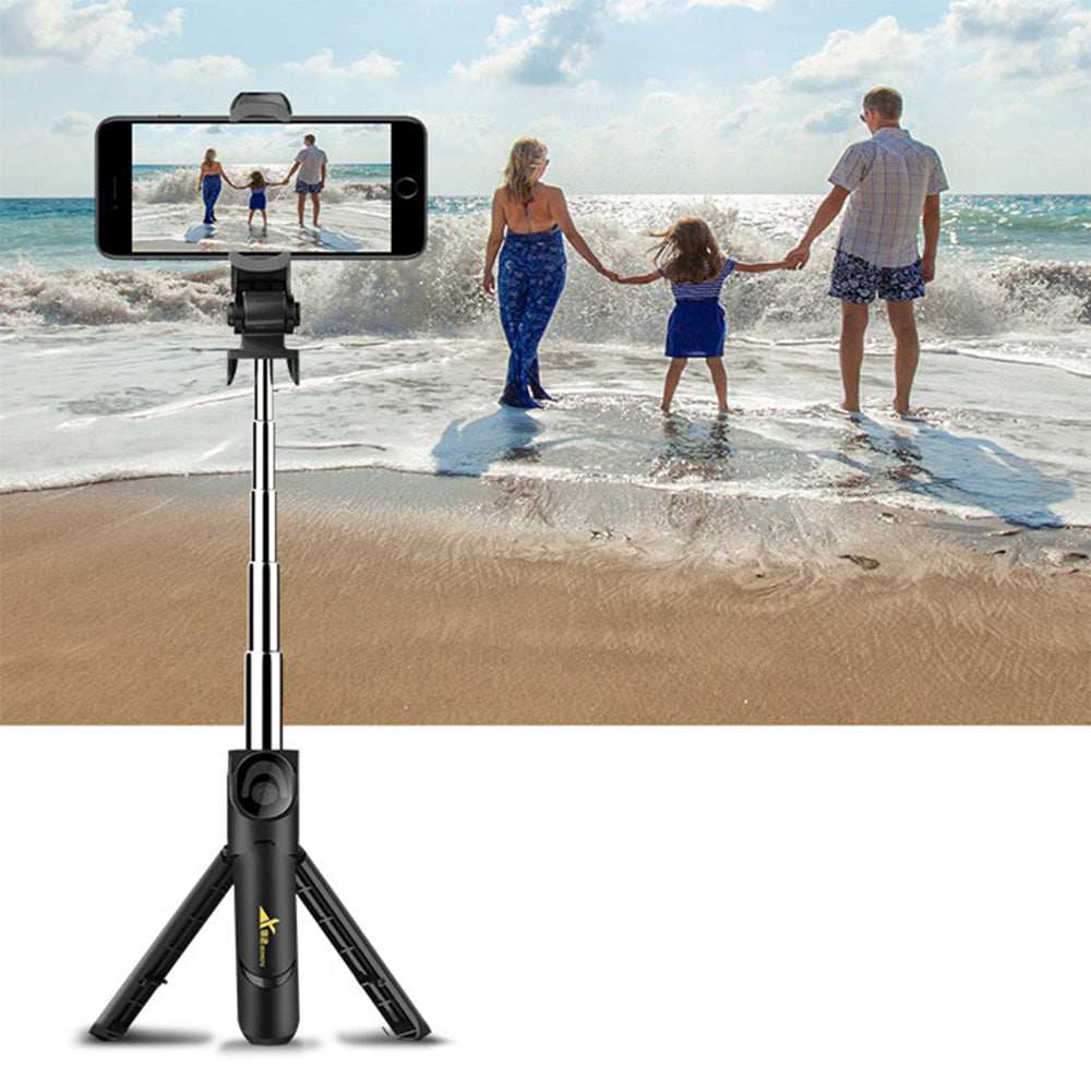 XT09 Bluetooth Remote Control 360 Degree Rotation Extendable Selfie Stick Tripod - Black
