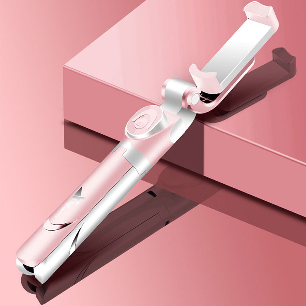 XT09 Bluetooth Remote Control 360 Degree Rotation Extendable Selfie Stick Tripod - Pink