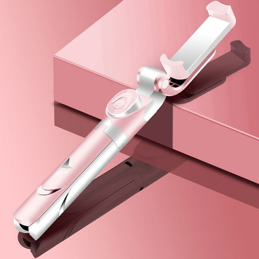 XT09 Bluetooth Remote Control 360 Degree Rotation Extendable Selfie Stick Tripod - Pink