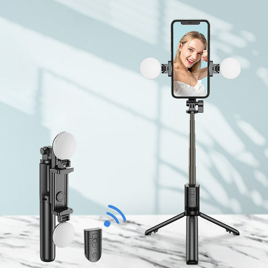 R8XPro Retractable Rod Dual--light Tripod Fill Light Selfie Stick with Bluetooth Remote Control[TikTok Version] - Black