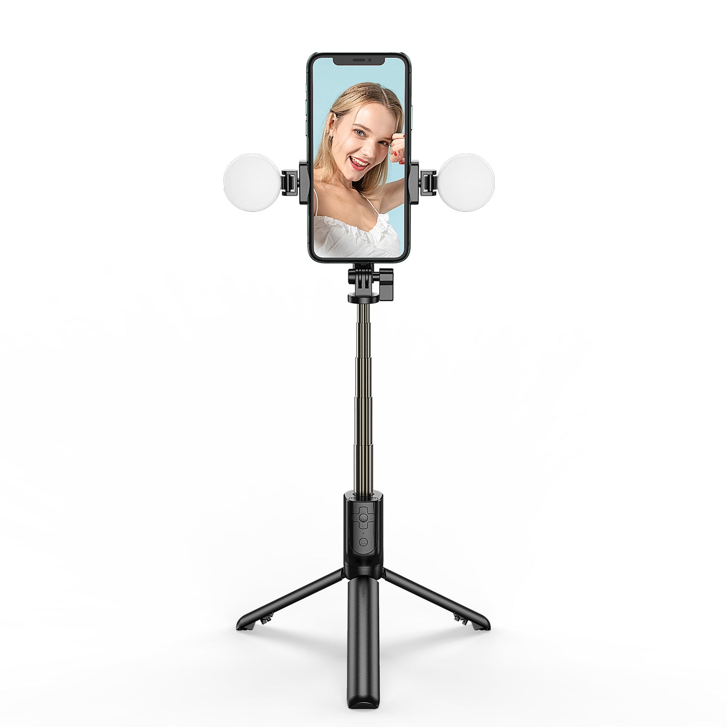 R8XPro Retractable Rod Dual--light Tripod Fill Light Selfie Stick with Bluetooth Remote Control[TikTok Version] - Black
