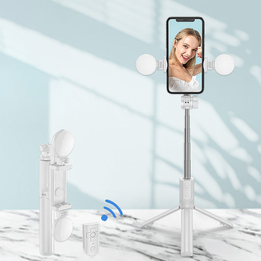 R8XPro Retractable Rod Dual--light Tripod Fill Light Selfie Stick with Bluetooth Remote Control[TikTok Version] - White