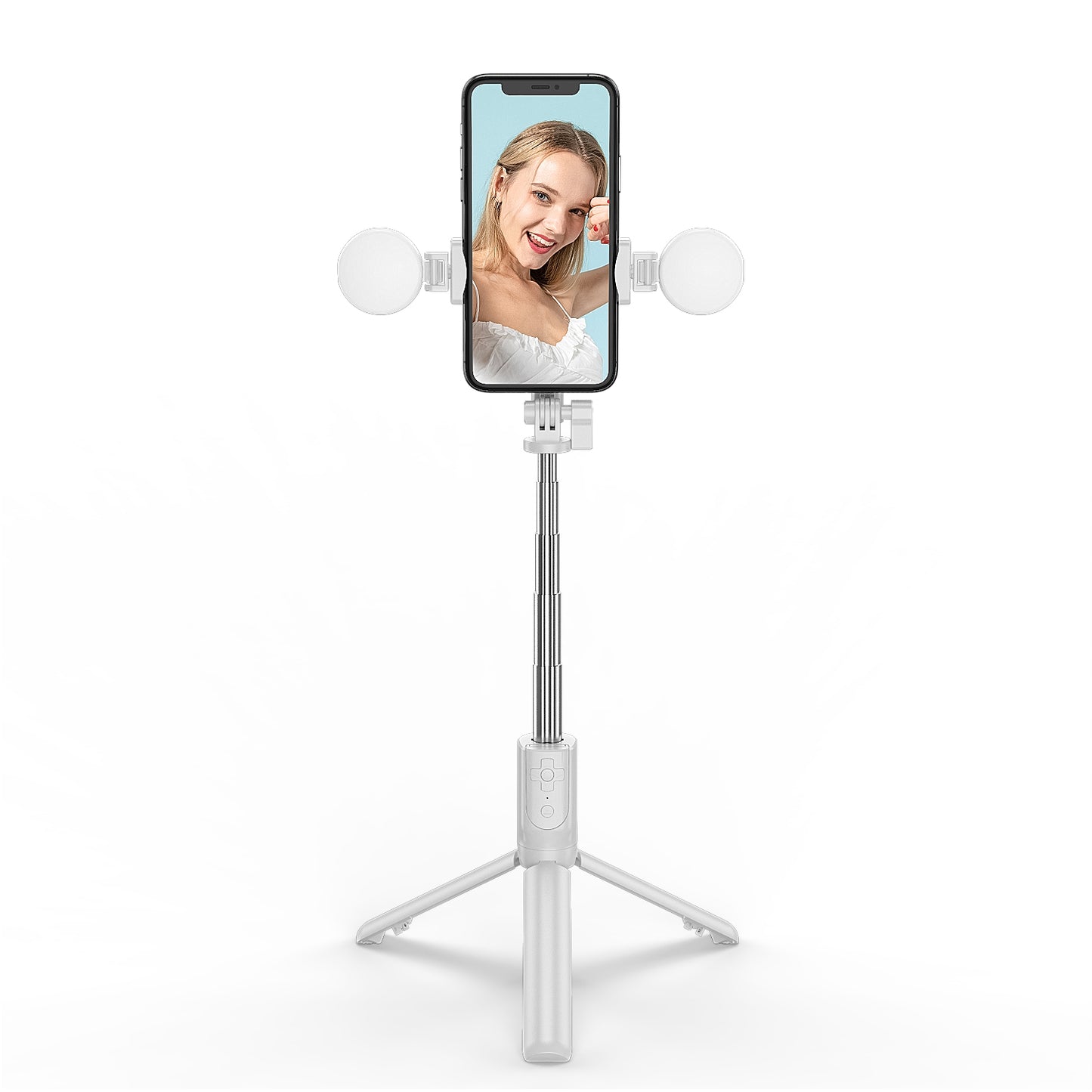 R8XPro Retractable Rod Dual--light Tripod Fill Light Selfie Stick with Bluetooth Remote Control[TikTok Version] - White