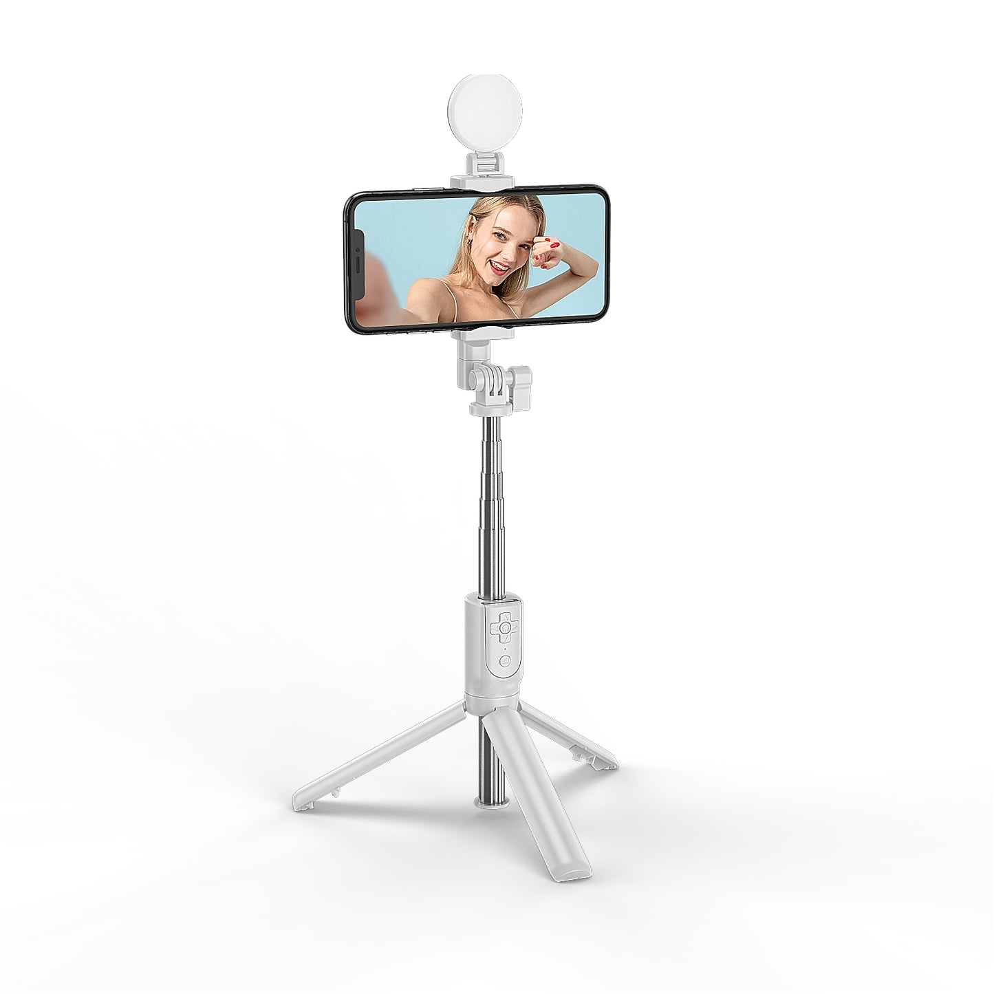 R8XPro Retractable Rod Dual--light Tripod Fill Light Selfie Stick with Bluetooth Remote Control[TikTok Version] - White