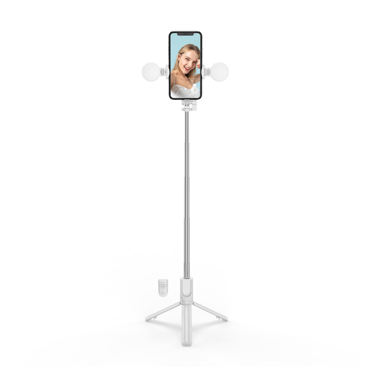 R8XPro Retractable Rod Dual--light Tripod Fill Light Selfie Stick with Bluetooth Remote Control[TikTok Version] - White