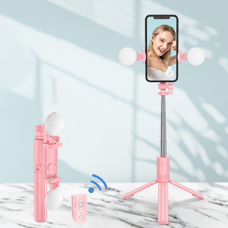 R8XPro Retractable Rod Dual--light Tripod Fill Light Selfie Stick with Bluetooth Remote Control[TikTok Version] - Pink