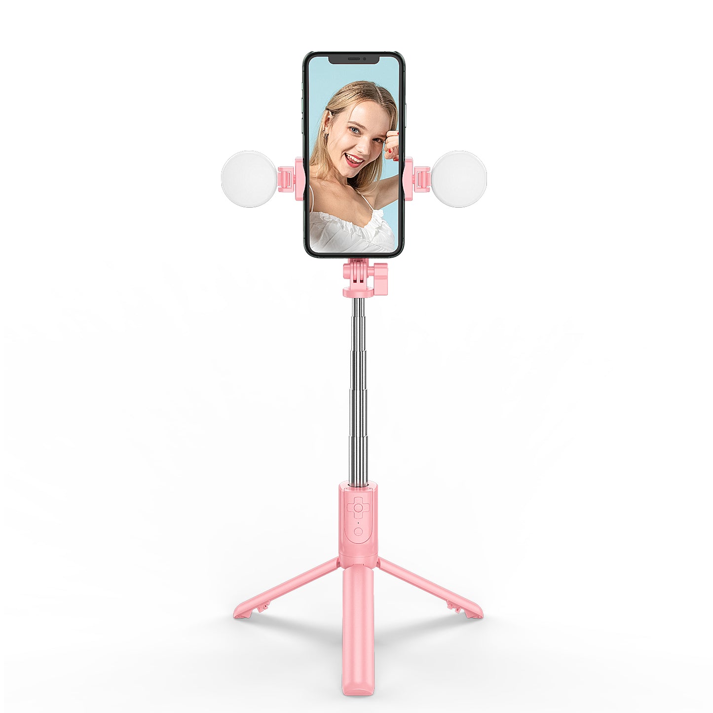 R8XPro Retractable Rod Dual--light Tripod Fill Light Selfie Stick with Bluetooth Remote Control[TikTok Version] - Pink