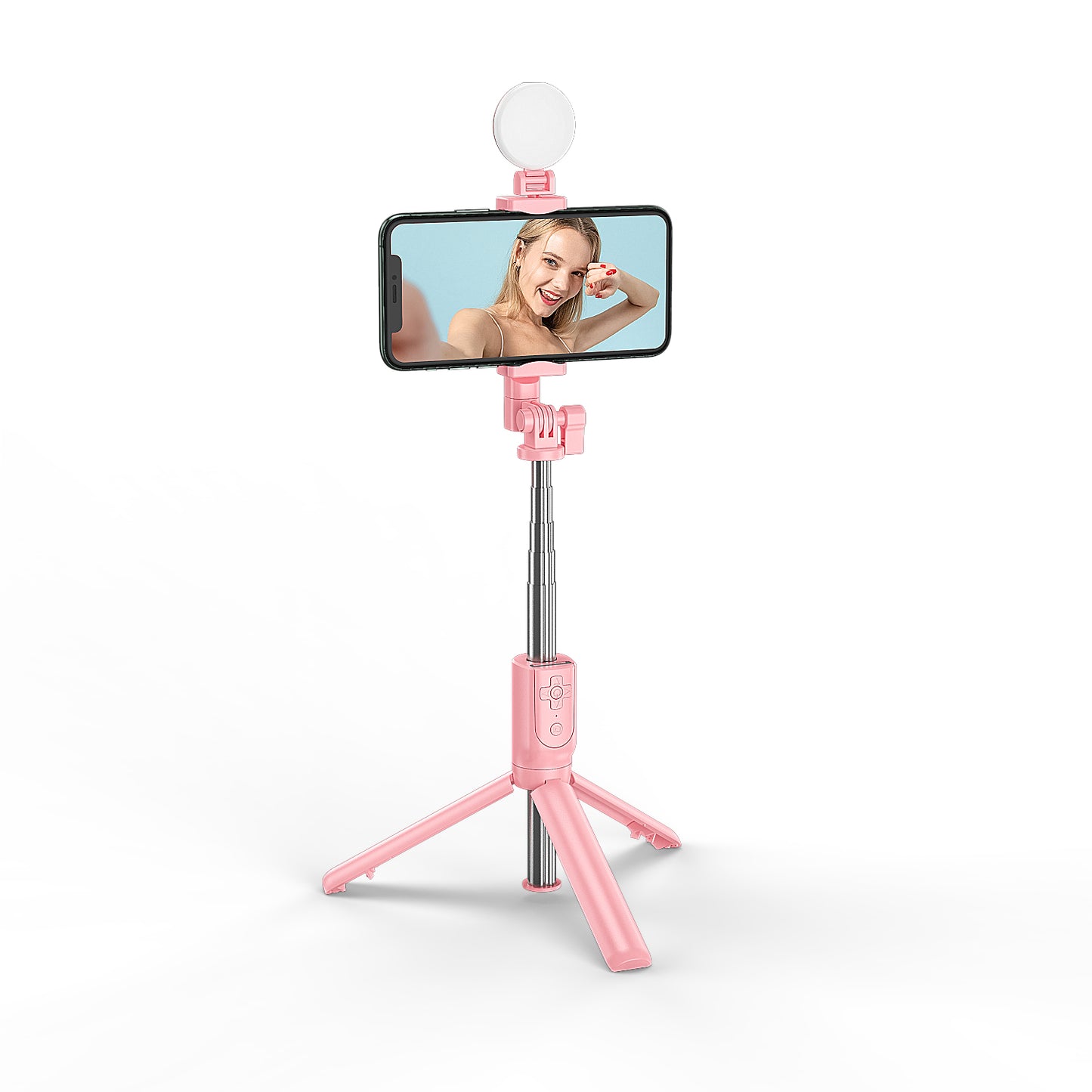 R8XPro Retractable Rod Dual--light Tripod Fill Light Selfie Stick with Bluetooth Remote Control[TikTok Version] - Pink