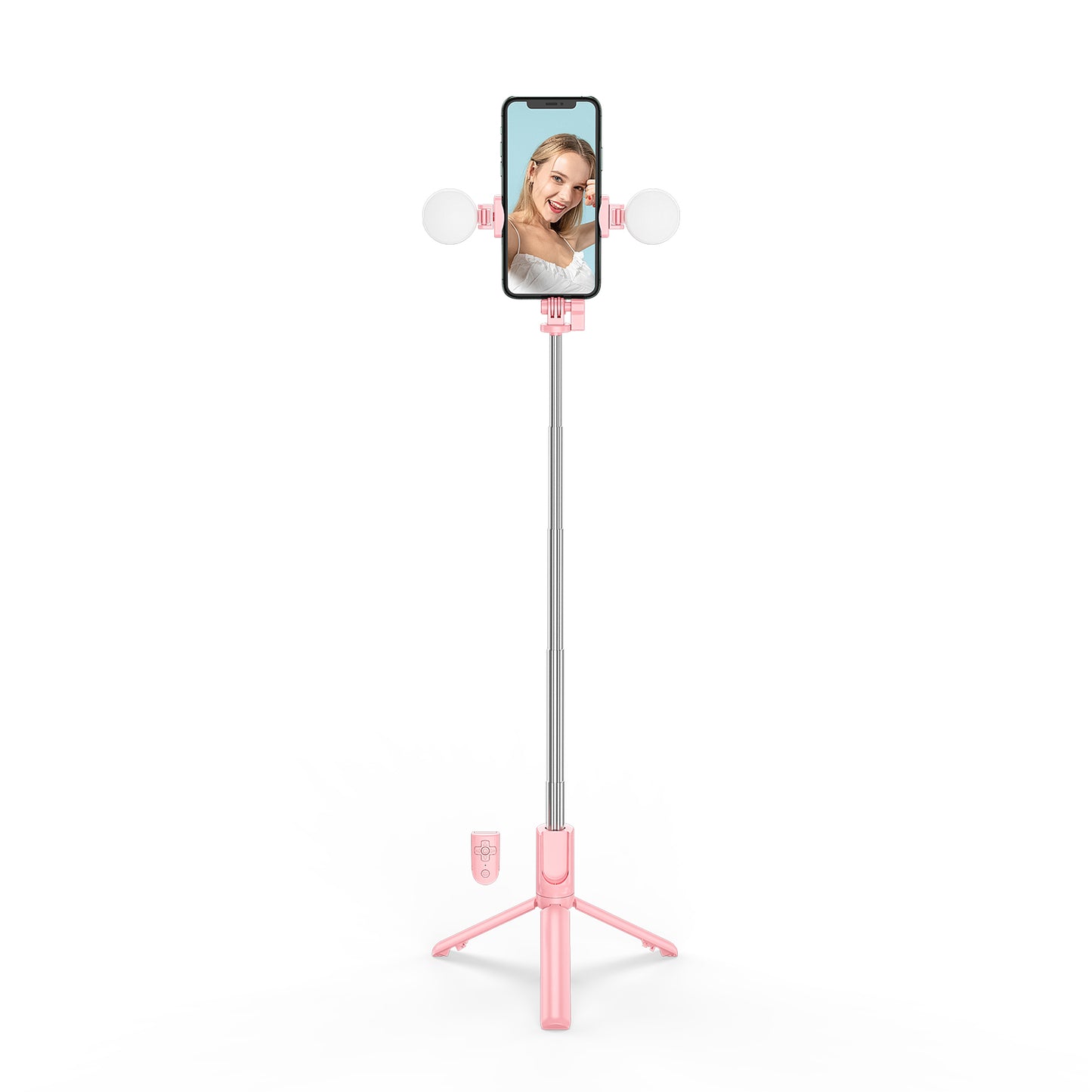 R8XPro Retractable Rod Dual--light Tripod Fill Light Selfie Stick with Bluetooth Remote Control[TikTok Version] - Pink