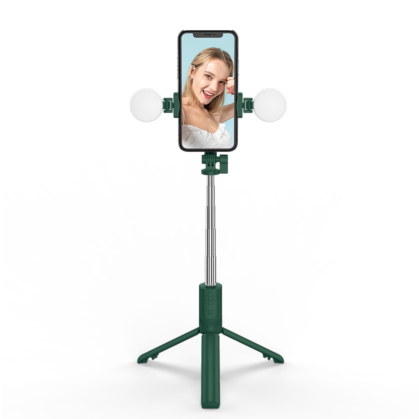 R8XPro Retractable Rod Dual--light Tripod Fill Light Selfie Stick with Bluetooth Remote Control[TikTok Version] - Dark Green