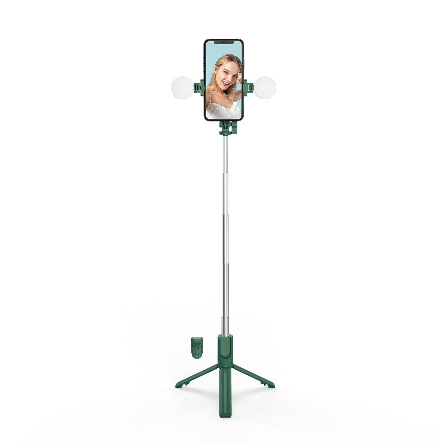 R8XPro Retractable Rod Dual--light Tripod Fill Light Selfie Stick with Bluetooth Remote Control[TikTok Version] - Dark Green