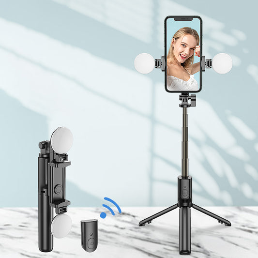 R8X Retractable Rod Dual-light Tripod Fill Light Selfie Stick with Bluetooth Remote Control[Single Button] - Black