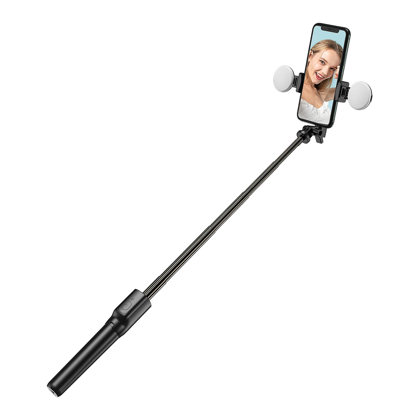 R8X Retractable Rod Dual-light Tripod Fill Light Selfie Stick with Bluetooth Remote Control[Single Button] - Black