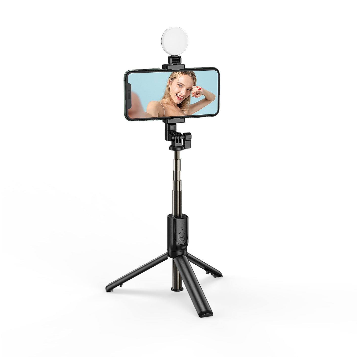 R8X Retractable Rod Dual-light Tripod Fill Light Selfie Stick with Bluetooth Remote Control[Single Button] - Black