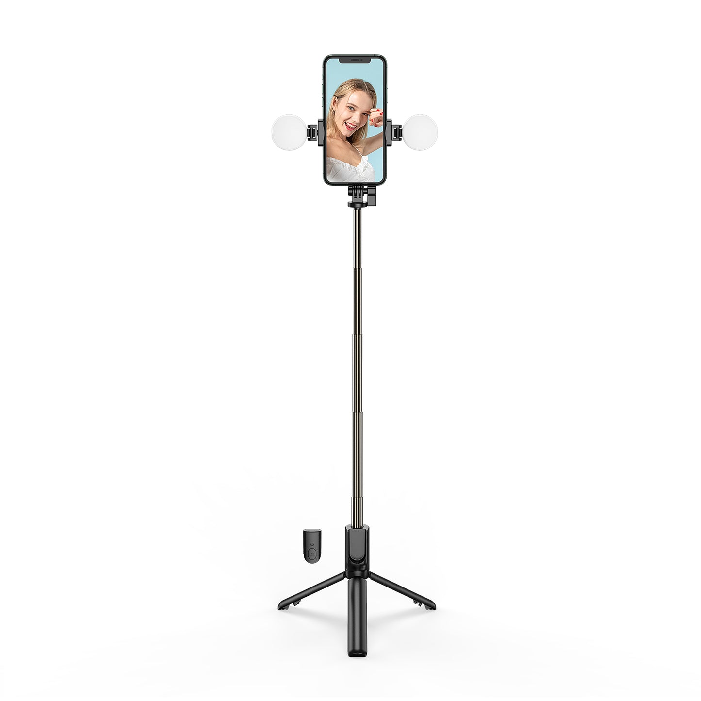 R8X Retractable Rod Dual-light Tripod Fill Light Selfie Stick with Bluetooth Remote Control[Single Button] - Black