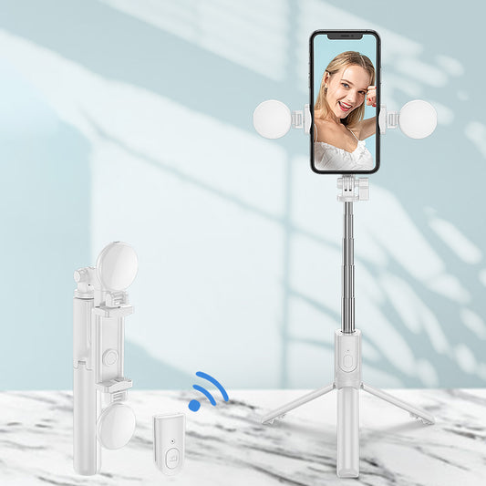 R8X Retractable Rod Dual-light Tripod Fill Light Selfie Stick with Bluetooth Remote Control[Single Button] - White