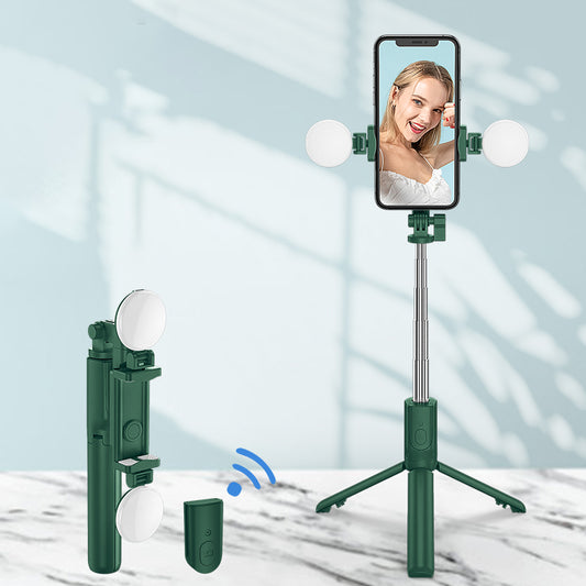 R8X Retractable Rod Dual-light Tripod Fill Light Selfie Stick with Bluetooth Remote Control[Single Button] - Dark Green