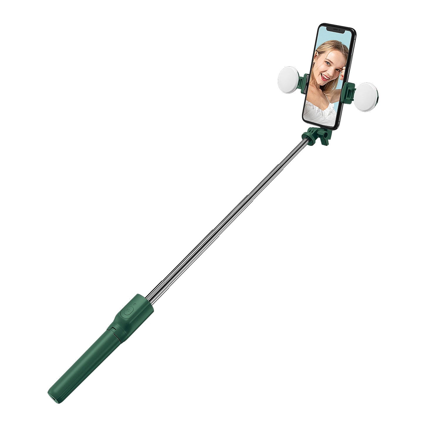 R8X Retractable Rod Dual-light Tripod Fill Light Selfie Stick with Bluetooth Remote Control[Single Button] - Dark Green