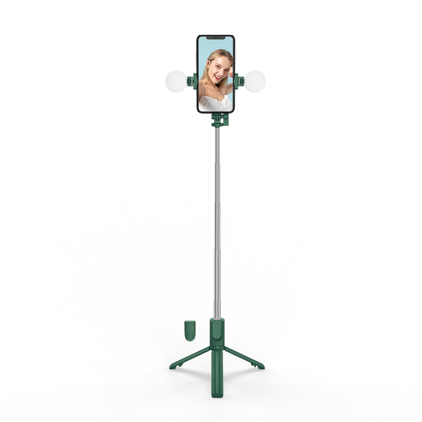 R8X Retractable Rod Dual-light Tripod Fill Light Selfie Stick with Bluetooth Remote Control[Single Button] - Dark Green