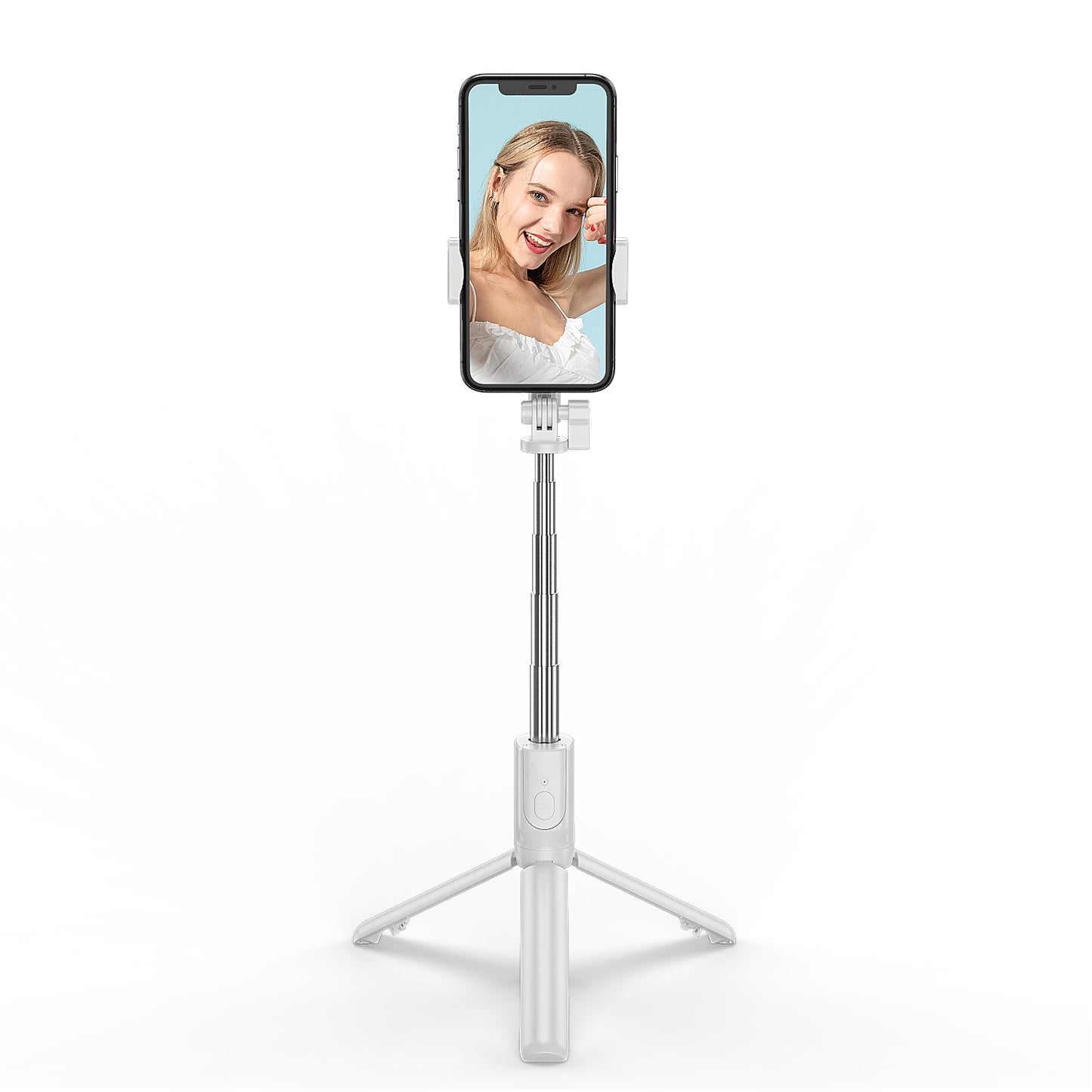 R8 Retractable Rod Bluetooth Remote Control Tripod Selfie Stick - White