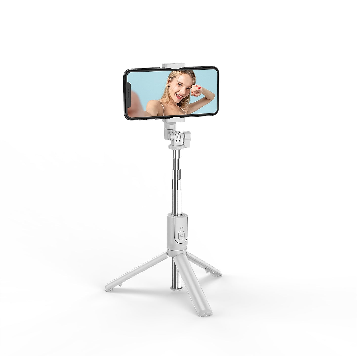 R8 Retractable Rod Bluetooth Remote Control Tripod Selfie Stick - White