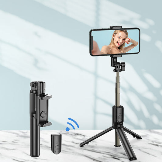 R8 Retractable Rod Bluetooth Remote Control Tripod Selfie Stick - Black