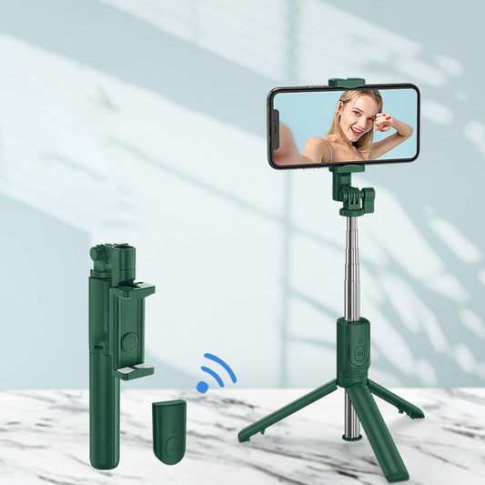 R8 Retractable Rod Bluetooth Remote Control Tripod Selfie Stick - Dark Green