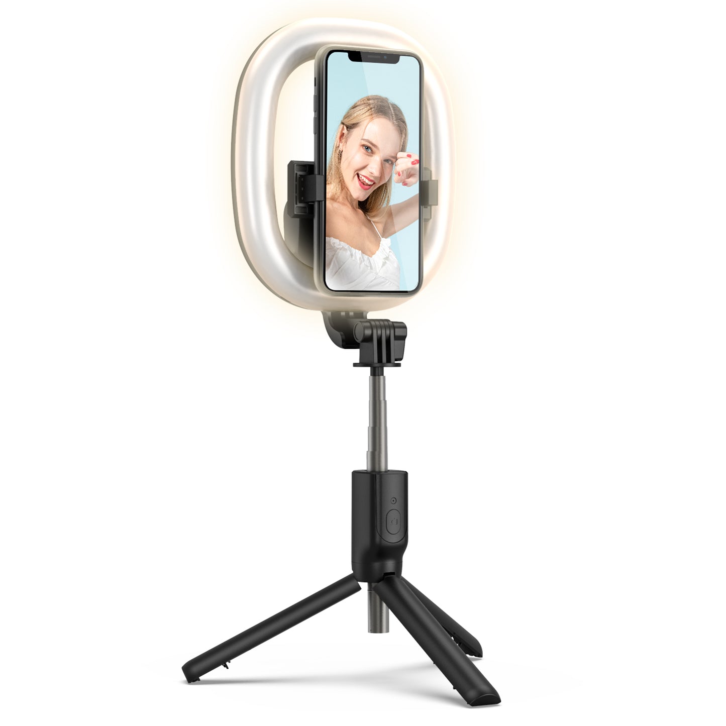 R10 Bluetooth Selfie Stick with Light Portable Adjustable Phone Tripod Stand for Live Streaming - Black