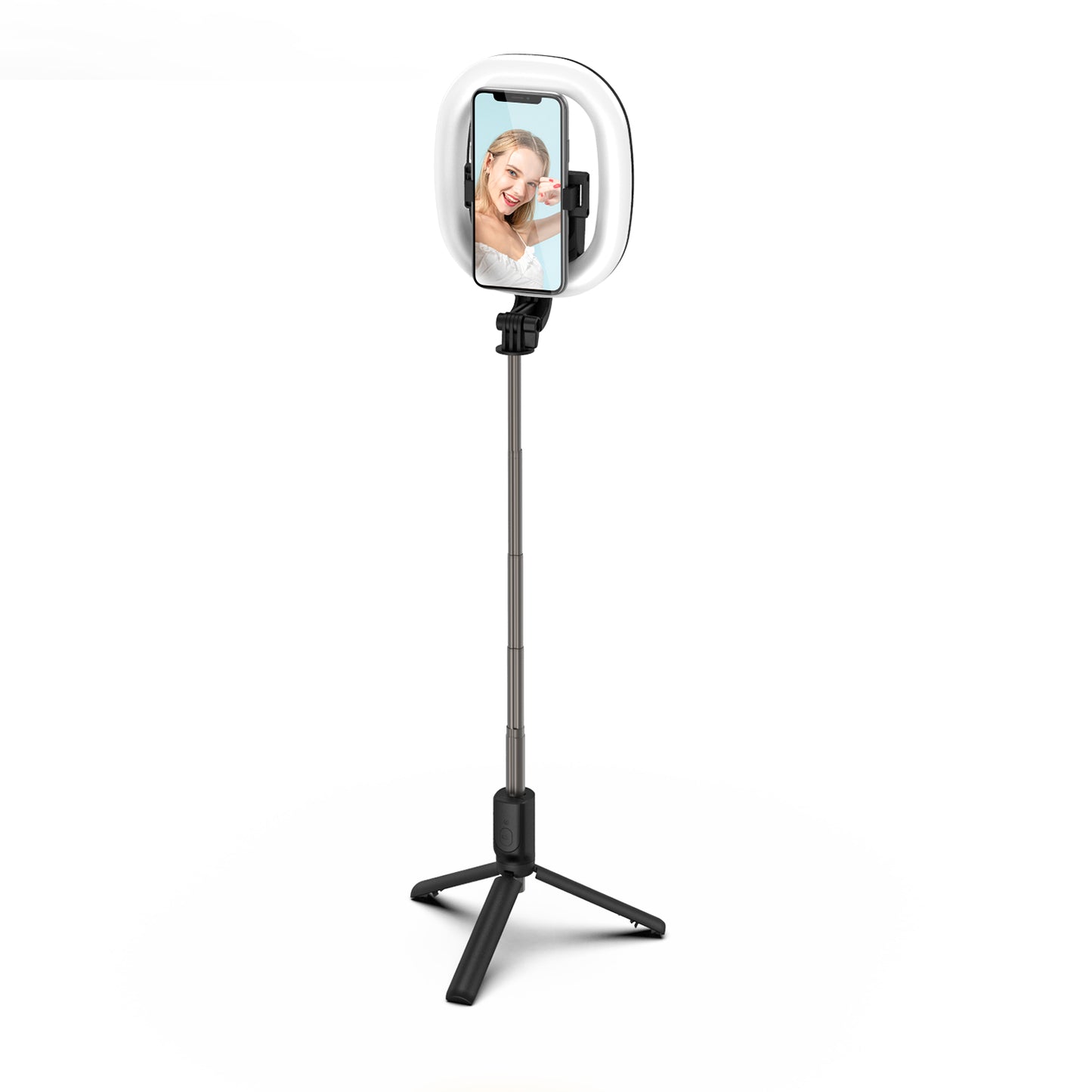 R10 Bluetooth Selfie Stick with Light Portable Adjustable Phone Tripod Stand for Live Streaming - Black