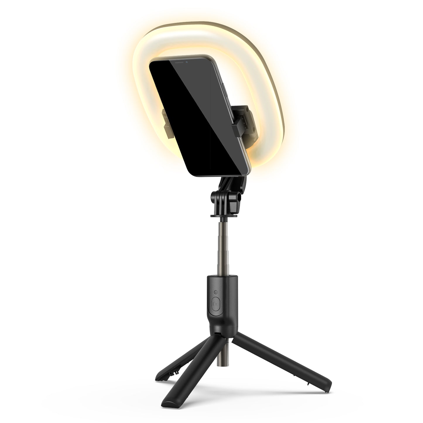 R10 Bluetooth Selfie Stick with Light Portable Adjustable Phone Tripod Stand for Live Streaming - Black