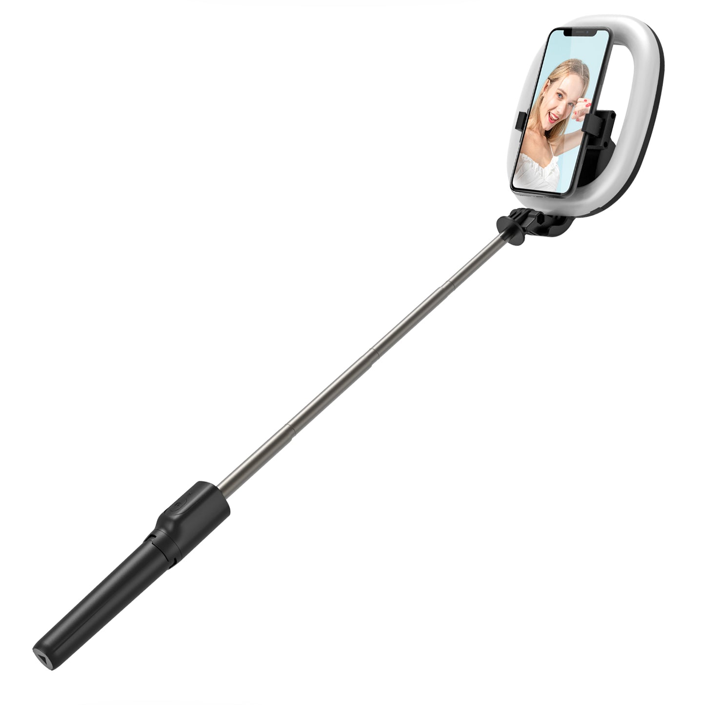 R10 Bluetooth Selfie Stick with Light Portable Adjustable Phone Tripod Stand for Live Streaming - Black