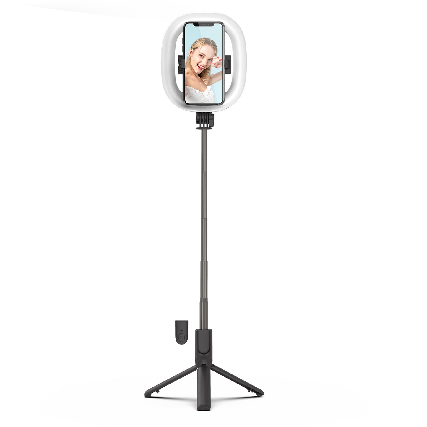 R10 Bluetooth Selfie Stick with Light Portable Adjustable Phone Tripod Stand for Live Streaming - Black