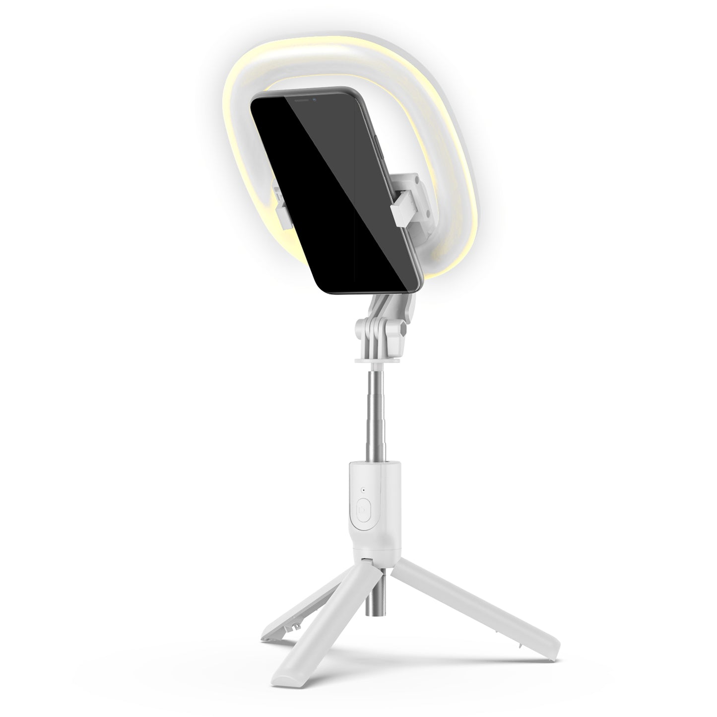 R10 Bluetooth Selfie Stick with Light Portable Adjustable Phone Tripod Stand for Live Streaming - White