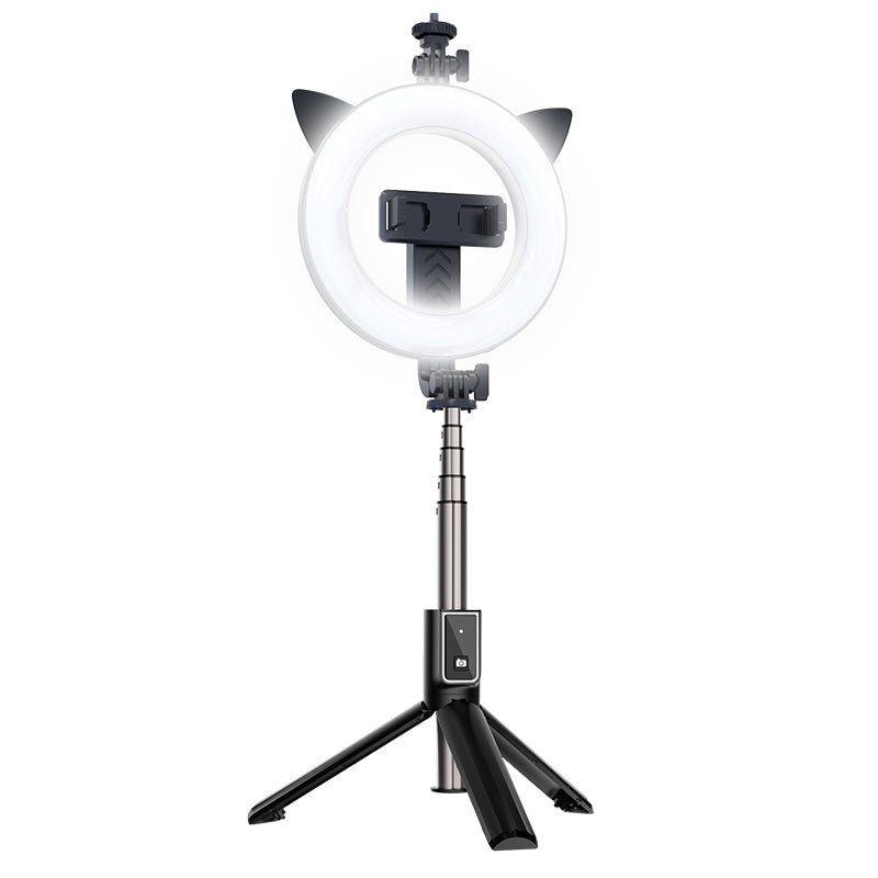 P40D 6inch Ring Light with Bluetooth Remote Control Retractable Selfie Stick Tripod - Cat Ears