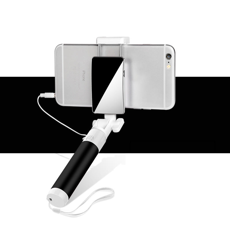 P1 Mini Wired Control Handheld Extendable Smartphone Selfie Stick with Mirror - Black