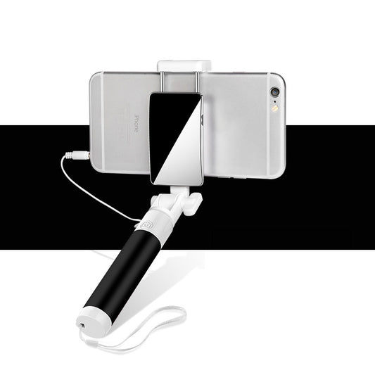 P1 Mini Wired Control Handheld Extendable Smartphone Selfie Stick with Mirror - Black