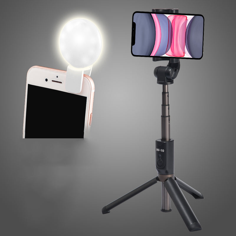 W-10 Bluetooth Multifunctional Selfie Stick Live Streaming Hidden Telescopic Tripod with Fill Light - Black