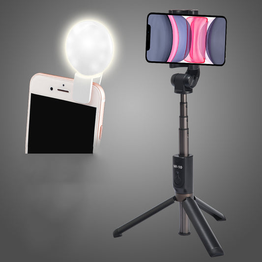W-10 Bluetooth Multifunctional Selfie Stick Live Streaming Hidden Telescopic Tripod with Fill Light - Black