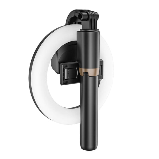 RG07 Wireless Bluetooth Selfie Stick Foldable Handheld Remote Shutter Tripod with RGB LED Ring Fill Light - White