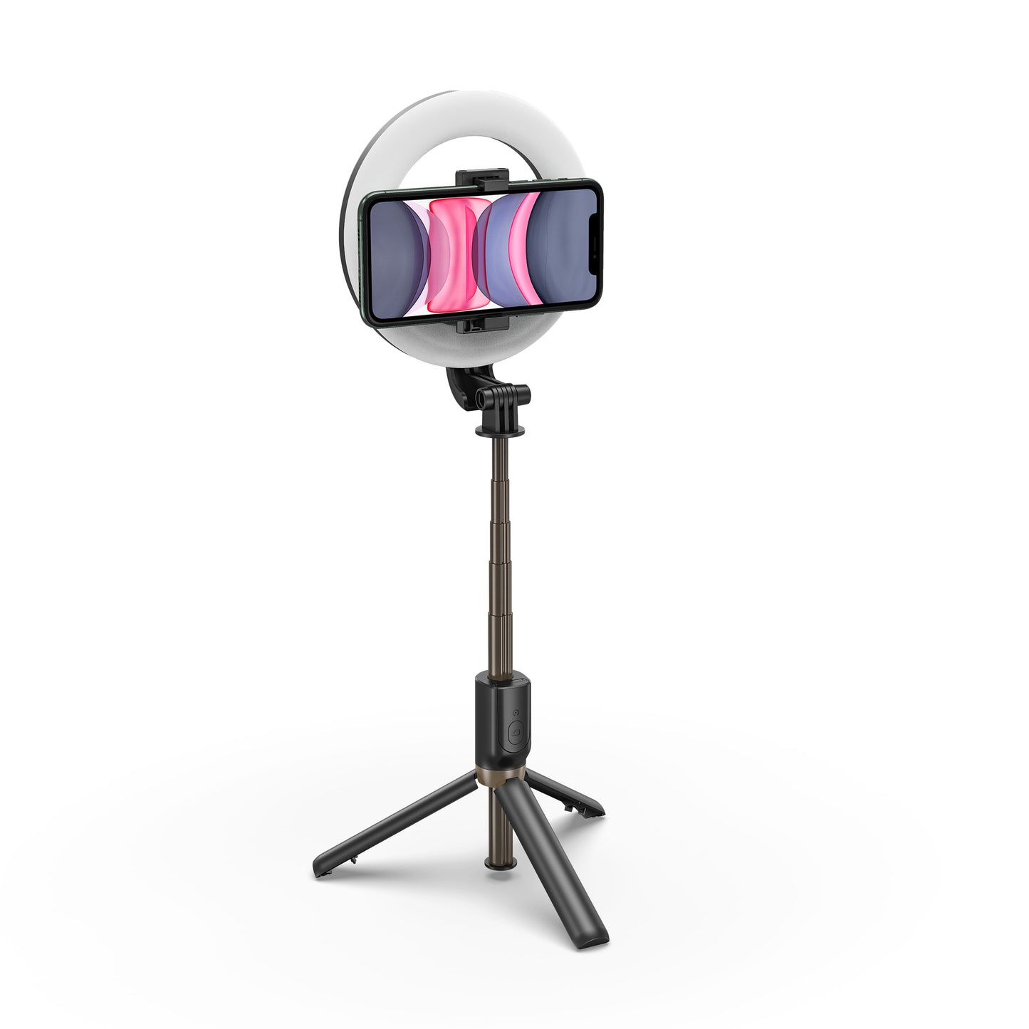 RG07 Wireless Bluetooth Selfie Stick Foldable Handheld Remote Shutter Tripod with RGB LED Ring Fill Light - White