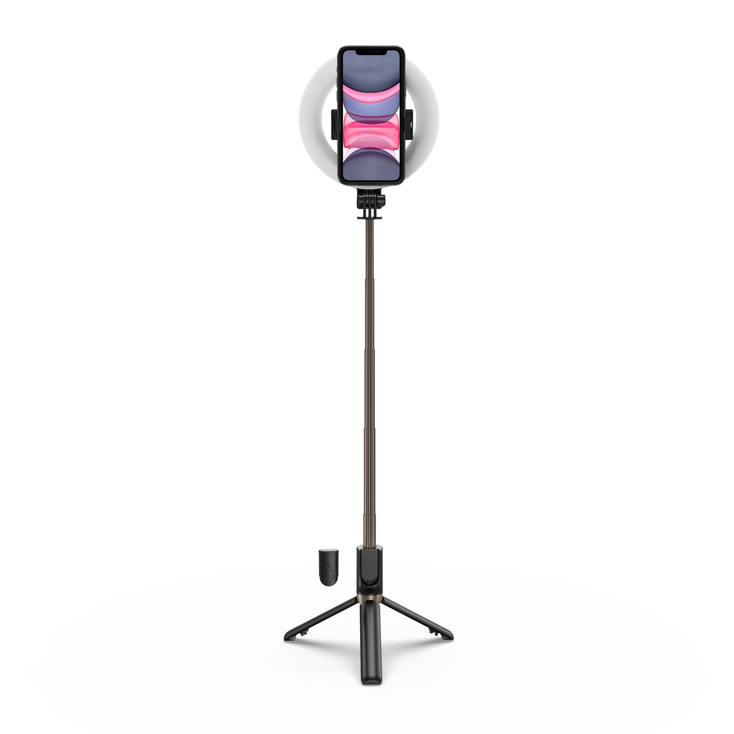 RG07 Wireless Bluetooth Selfie Stick Foldable Handheld Remote Shutter Tripod with RGB LED Ring Fill Light - White