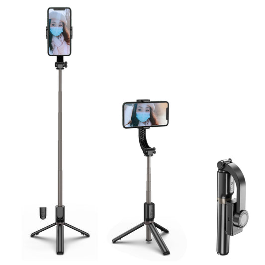 R15 Folding Anti-shake Mobile Phone Selfie Stick Stabilizer Adjustable Tripod Stand for iOS Android - Black